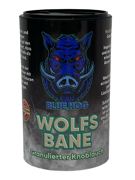 Blue Hog Wolfs Bane granulierter Knoblauch 100g Streuer